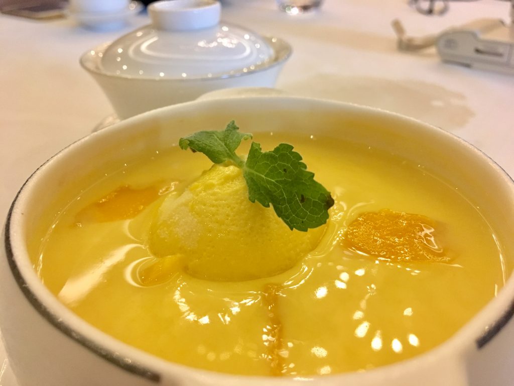 Chilled Mango puree served with Pomelo