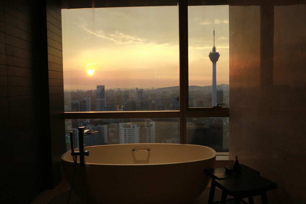 bath tub kl tower sunset view